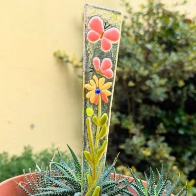 Fusing: Blumenstecker - rosa Schmetterlinge