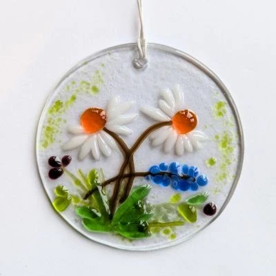 Fusing: 2 Margeriten/Traubenhyazinthe